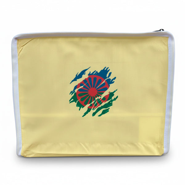 Funda para jaula C2 bandera gitana rasgada – Diseño cultural con tela opaca lavable, cremallera y asa
