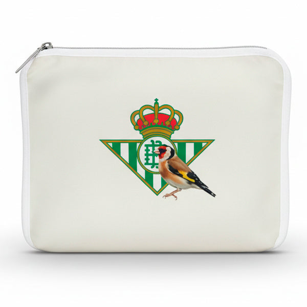 Funda para jaula C2 Betis con jilguero – Diseño verdiblanco, tela opaca lavable con cremallera y asa