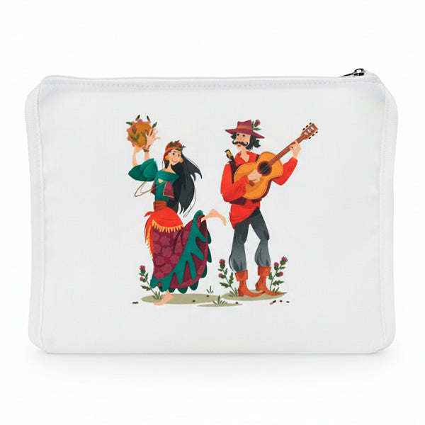Funda para jaula C2 pareja flamenca – Diseño colorido con guitarrista y bailaora, tela opaca lavable