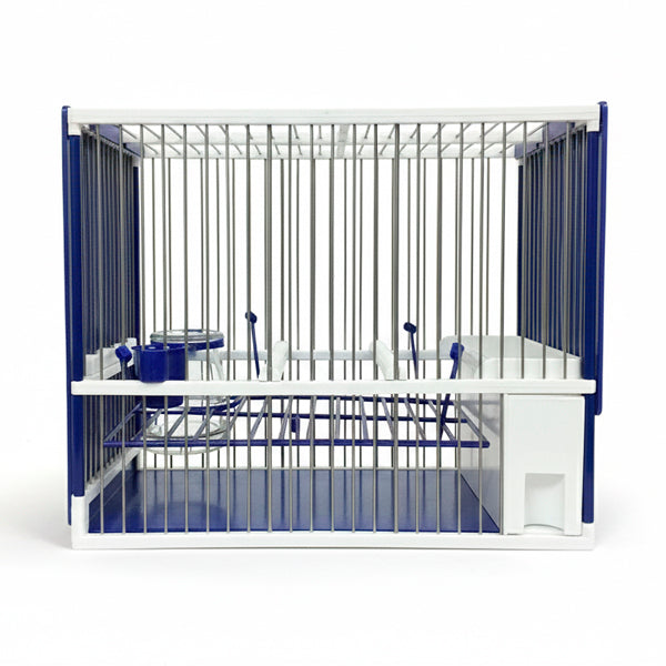 Jaula C2 Acero Inoxidable Completa para Jilgueros – Blanca y Azul con Accesorios