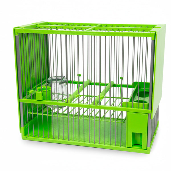 Jaula C2 Acero Inoxidable Completa para Jilgueros – Color Verde Lima con Accesorios