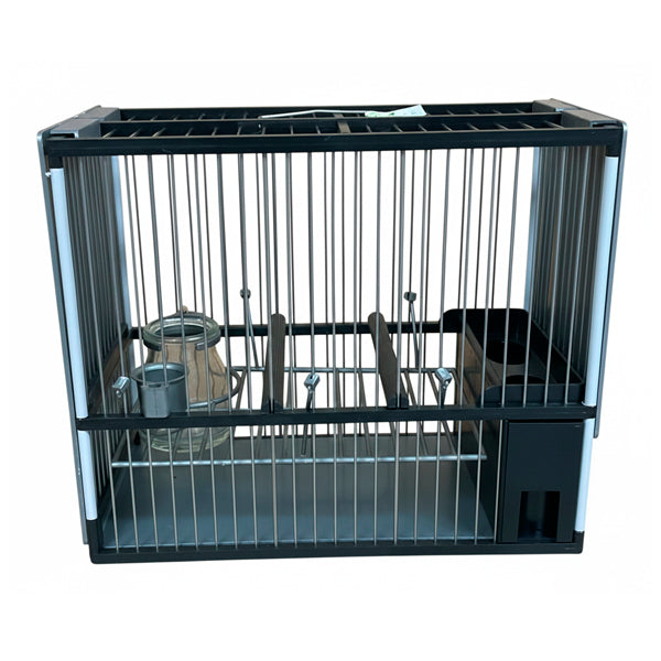 Jaula C2 Negra y Gris Completa para Jilgueros – Acero Inoxidable con Accesorios