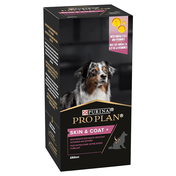 Purina ProPlan Suplemento Skin&Coat para Perros 250 ml - Complemento nutricional para perros con problemas de pelo y piel.