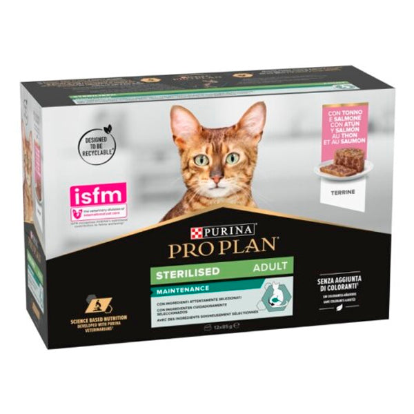 Proplan Purina Gato Esterilizado: Deliciosa Comida Húmeda con Salmón y Atún - 12 Sobres de 85g
