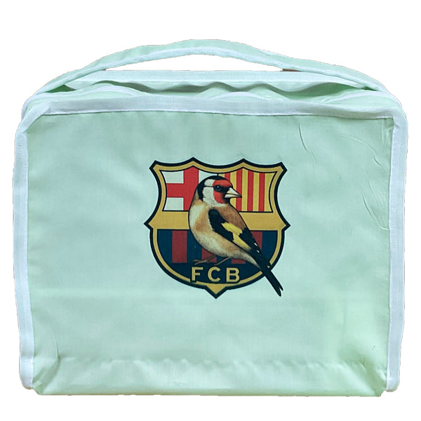 Funda para Jaula Modelo C2 – Diseño Jilguero + Escudo Barça, Protección Total contra Luz y Frío, Compatible con Jaulas de Canarios y Silvestres