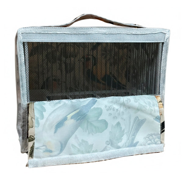 Funda para Jaula C2 con Tapa y Rejilla – Diseño Aves Silvestres | Ideal para Jilgueros y Canarios | Tela Resistente con Asa y Cremallera | Protección Antiestrés