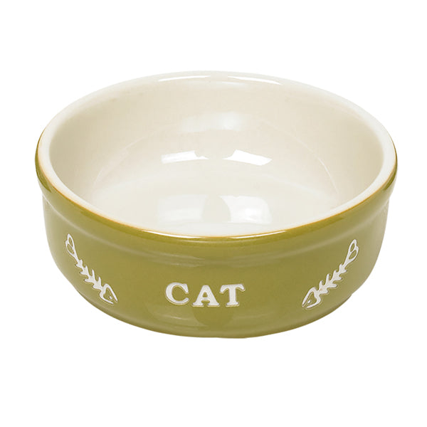 Vadigran Mangeoire pour Chat en Terre Cuite "Chat" Vert Ø14Cm